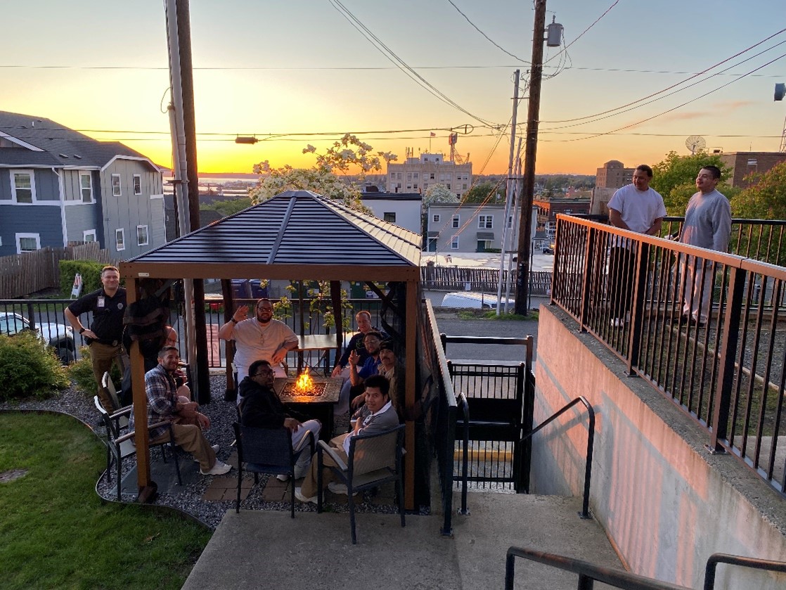 group of people with sunset