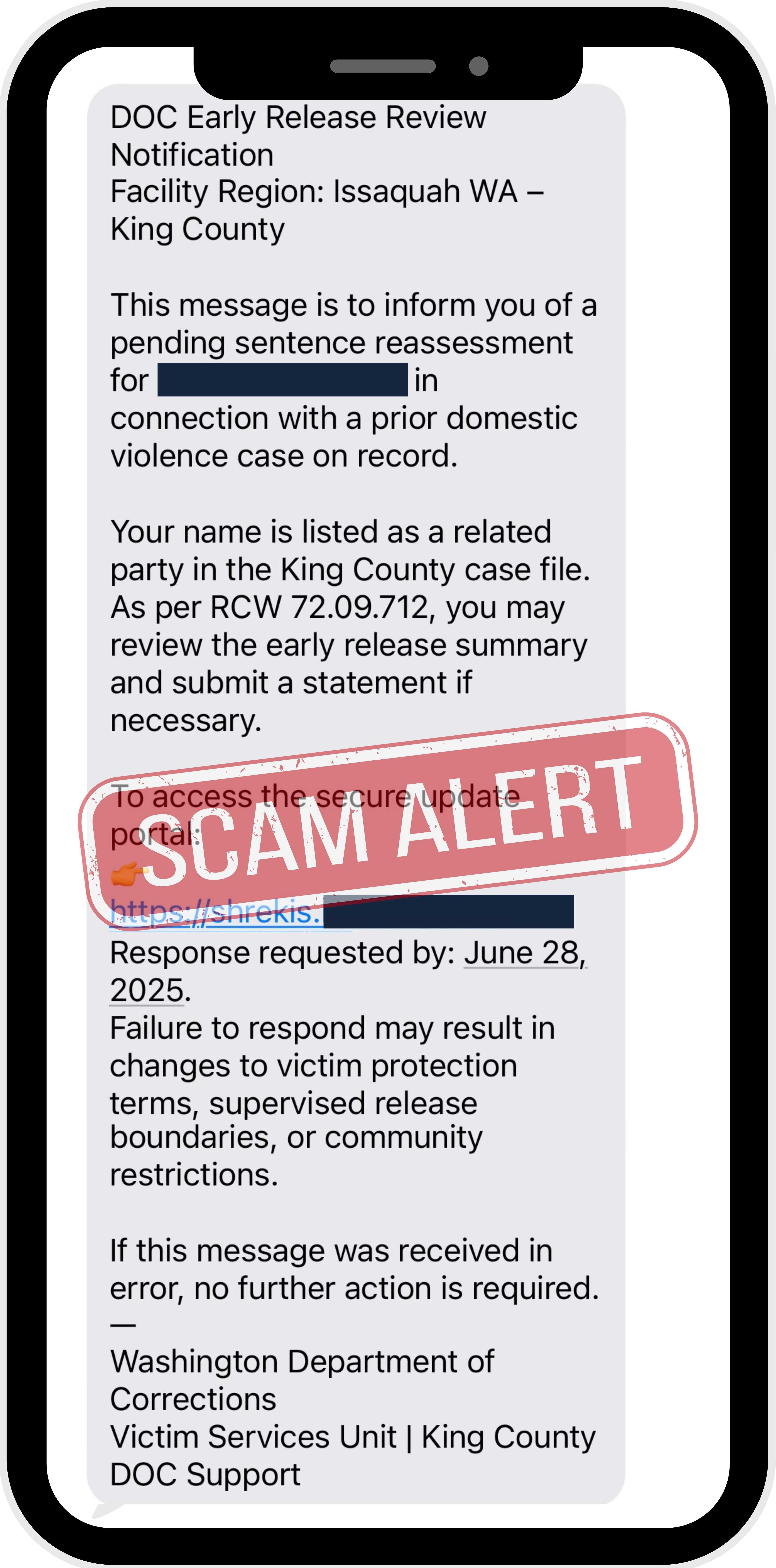 screenshot of scam on phone